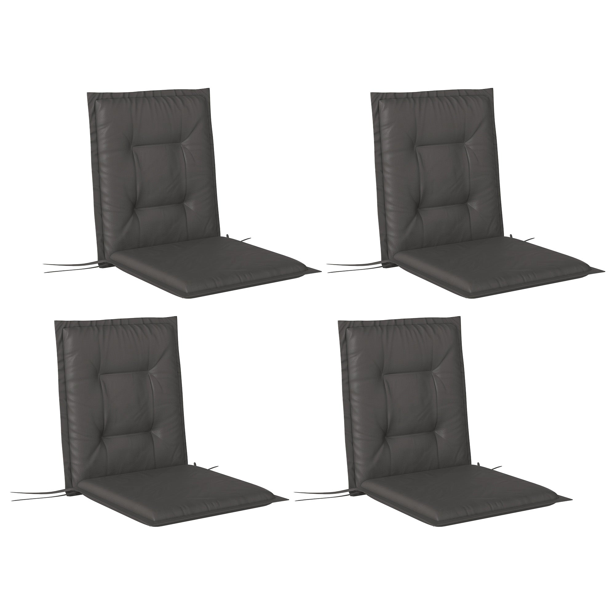 Seat Cushions, 4 Pack, 108 x 50 x 5 cm, with Ties, Dark Grey