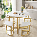 Dining Table Set with 4 Chairs, Modern Luxury MDF Gilded Iron Velvet, White