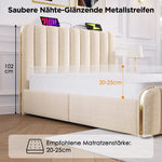 Upholstered Single Bed with USB-C Charging, 4 Drawers, Beige Linen