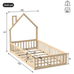 Children's House Bed 90x200 cm Chimney Shape, Natural Pine Wood