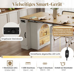 Mobile Kitchen Island Extendable Table Removable Top Power Strips - White