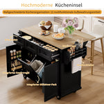 Mobile Kitchen Island Extendable Dining Area Waste Bin & Drawers - Black