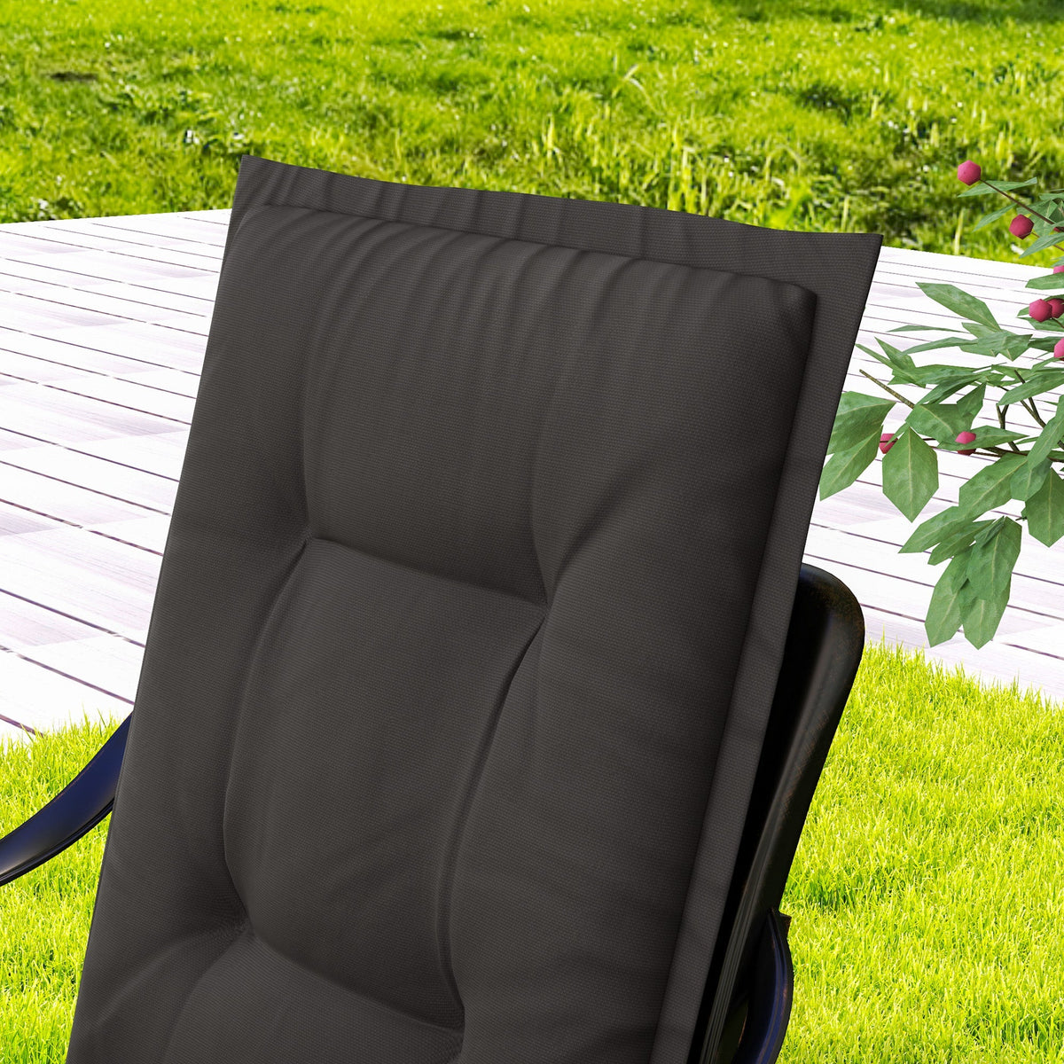 Seat Cushions, 4 Pack, 108 x 50 x 5 cm, with Ties, Dark Grey