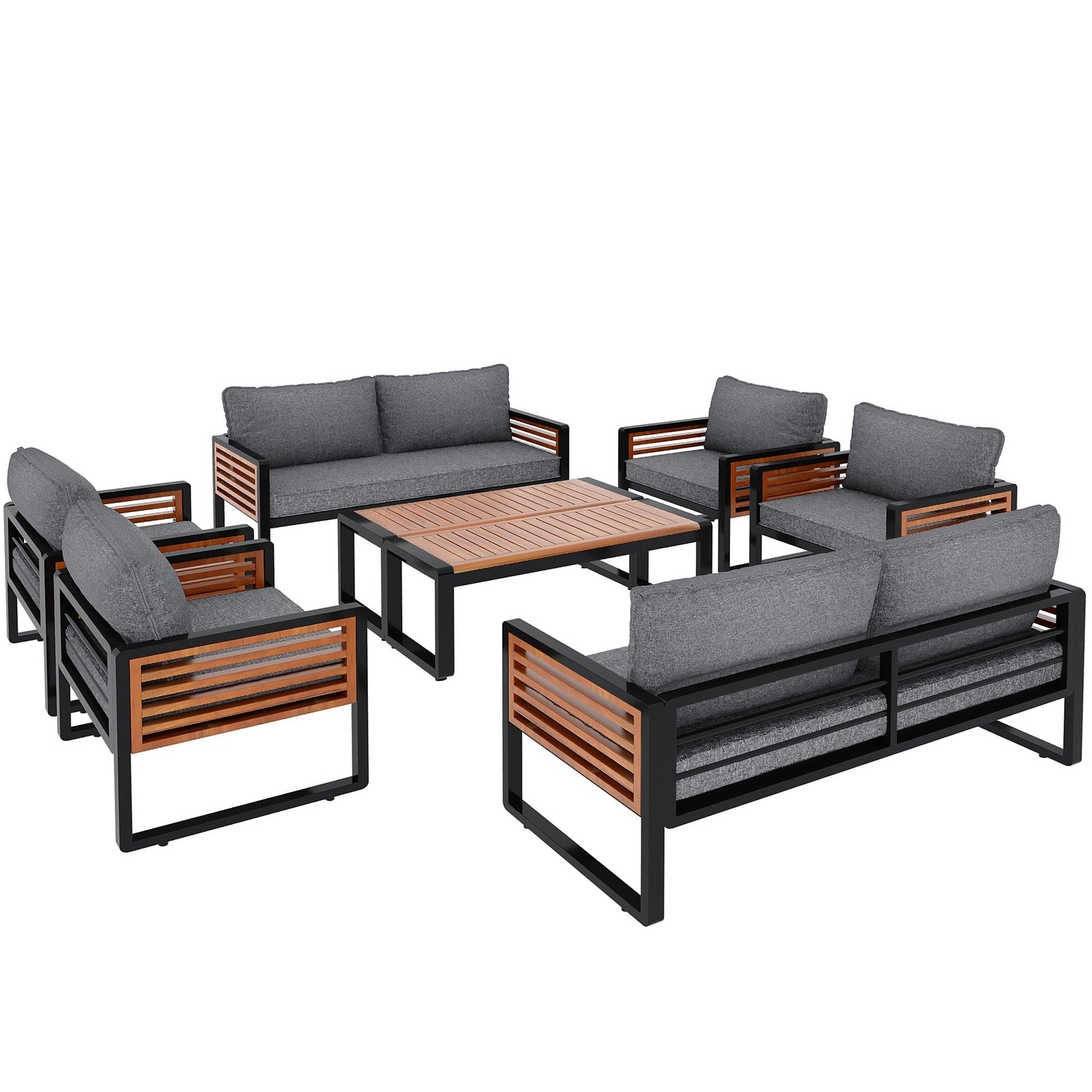 Garden Lounge Set 8-Piece Dining Set Galvanized Frame Wooden Armrests - Grey