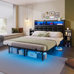 Double Bed 140x190cm with 2 Pull-out Nightstands Storage USB/Type-C LED Grey