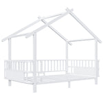 Children's House Bed 90x200cm with Safety Rail, White Metal