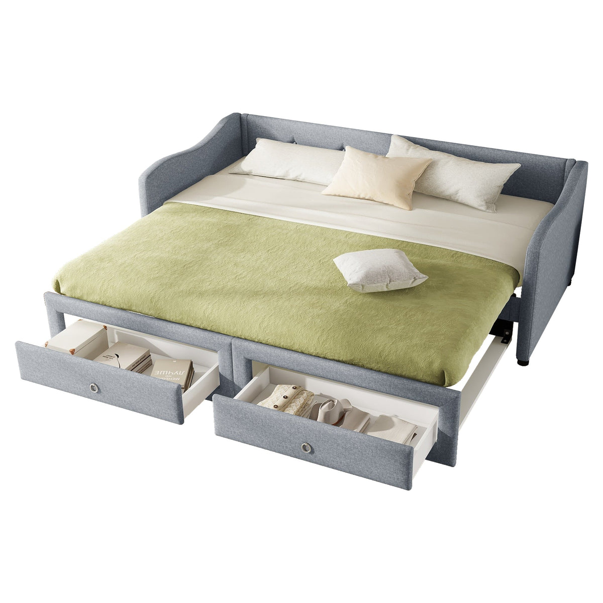 Upholstered Bed 90x200cm Triple Adjustable Headboard - White