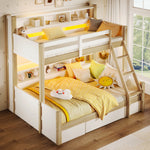 Bunk Bed 90x200 & 140x200 with Storage & LED, White + Natural