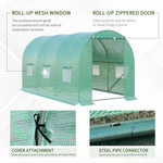 Polytunnel Tomato Greenhouse, 6 Mesh Windows Round Arched, Green