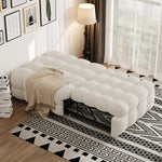 Upholstered Bed 2-in-1 Footstool Pull-out Sofa Bed Single Teddy Fabric Beige