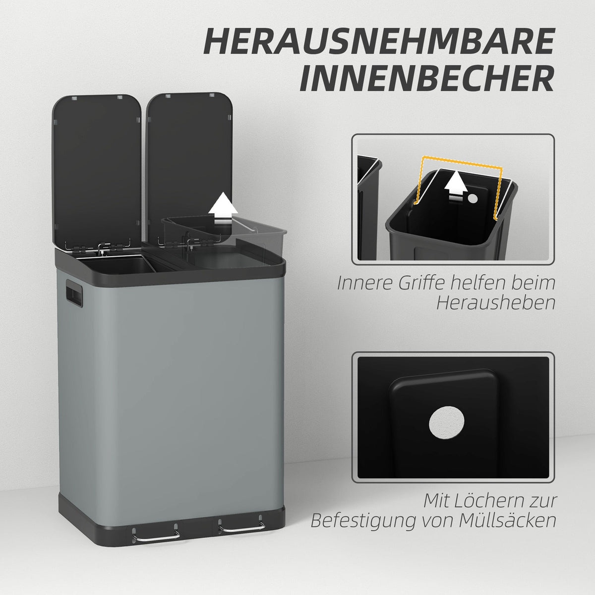 Trash Can 2x30L Pedal Bin with Lid, Metal