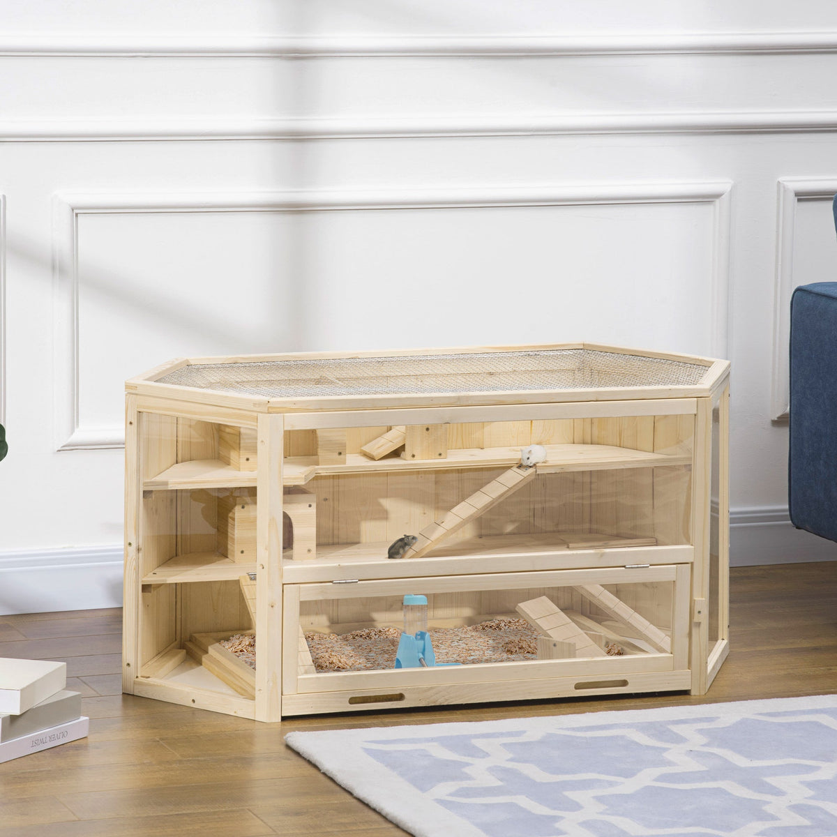 Small Animal Cage, Hamster Rodent with Ramp Seesaw, Fir Wood