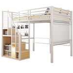 Bunk Bed with Safety Ladder and Storage Area, 140x200cm, White Iron Frame