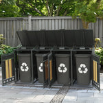 Bin Storage Unit with Hinged Lid, Lockable and 4 Doors, Wood Grain