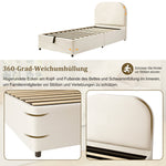 Upholstered Bed Single/Children's 90x200cm Hydraulic Storage with Padded Headboard, Velvet Beige