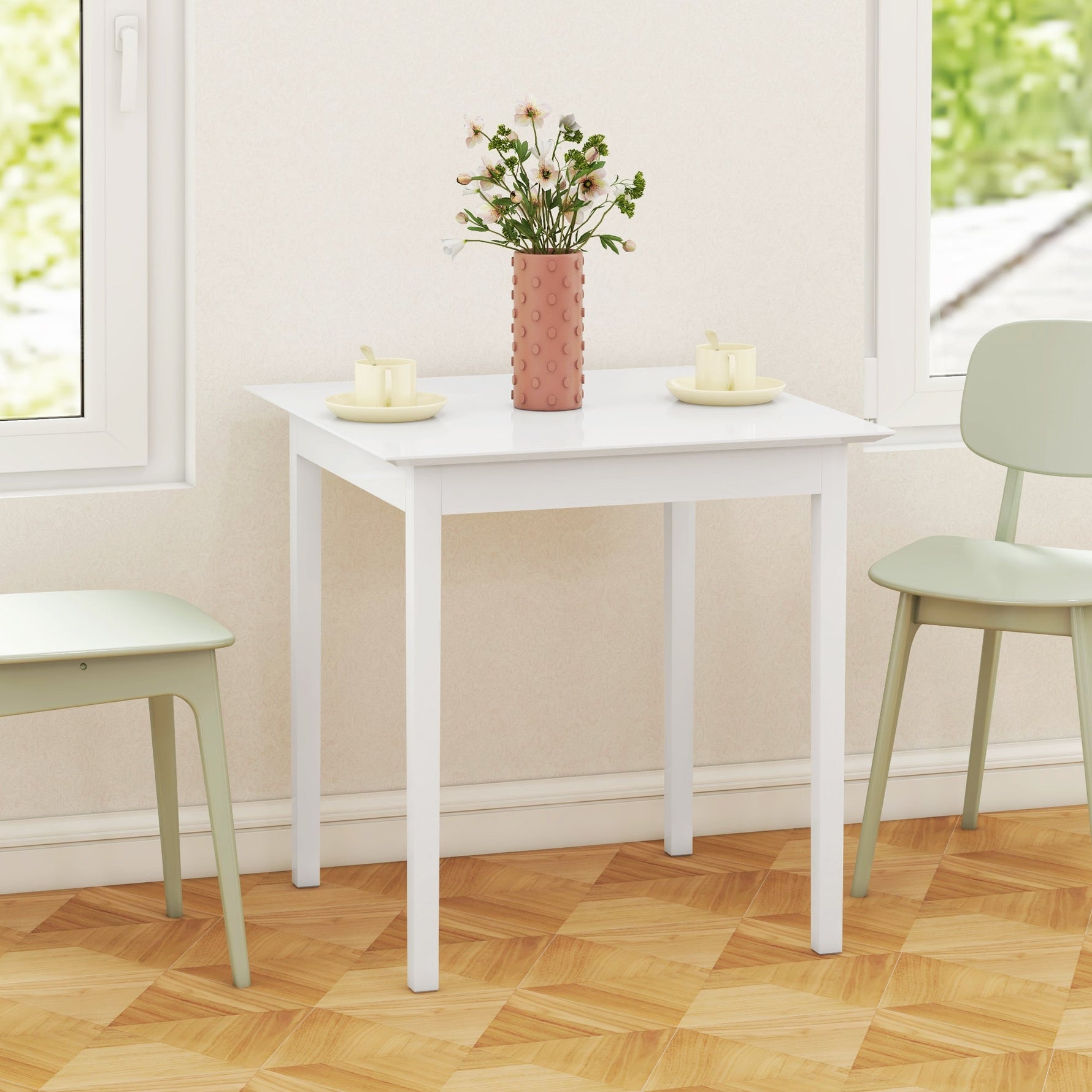 Square Dining Table for 2, 75 x 75 x 76 cm, Wood, White