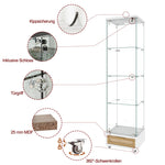 Modern Glass Display Cabinet LED Lights Drawers 4 Shelves - White
