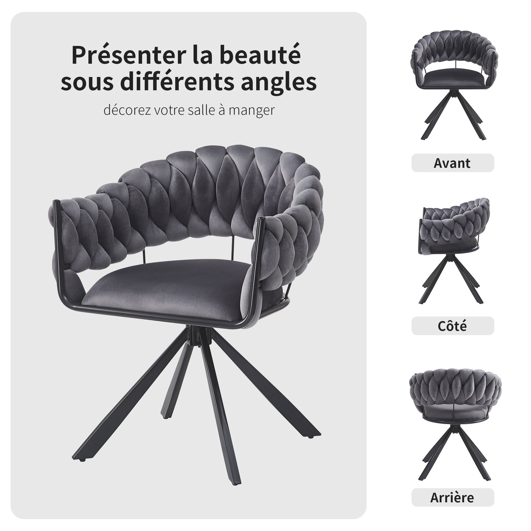 Dining Chair Set of 4, Modern Velvet Ergonomic Vanity Metal Legs, Grey