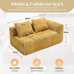 2-Person Sofa, Plush Cushion Side Pockets, Yellow