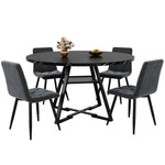 Round Dining Table Metal Legs Marble Look - Black/White
