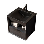 Floating Bathroom Vanity Unit with Ceramic Sink and Storage Drawer, Black Wood Grain
