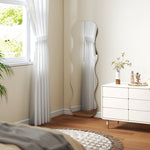 Full-Length Frameless Wave Mirror with Wooden Base, Black