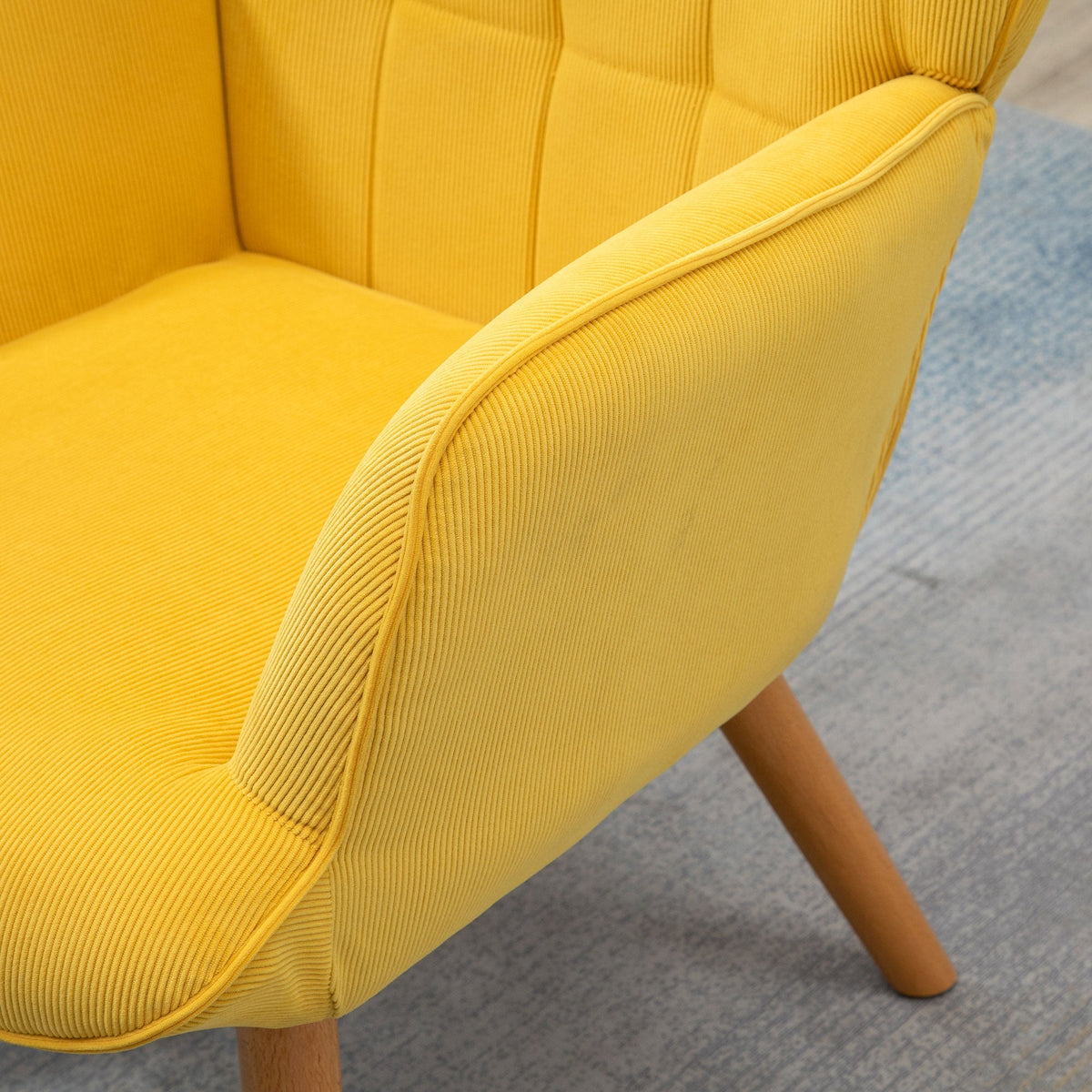 Relaxing Armchair Wing Chair with Footstool Wooden Legs, Corduroy Yellow