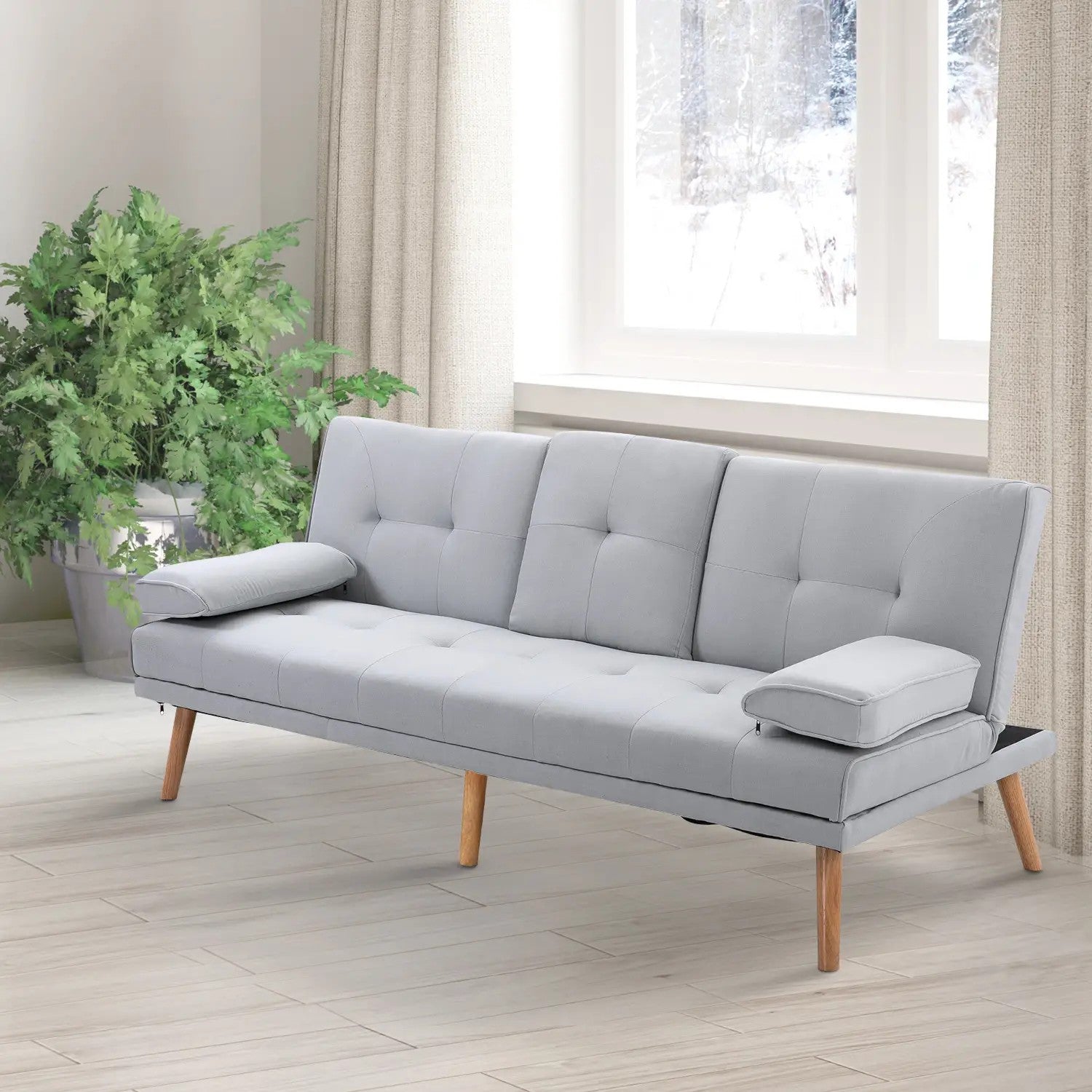 Sleeper Sofa Comfortable 3-Seater Sofa Bed, Light Gray Linen