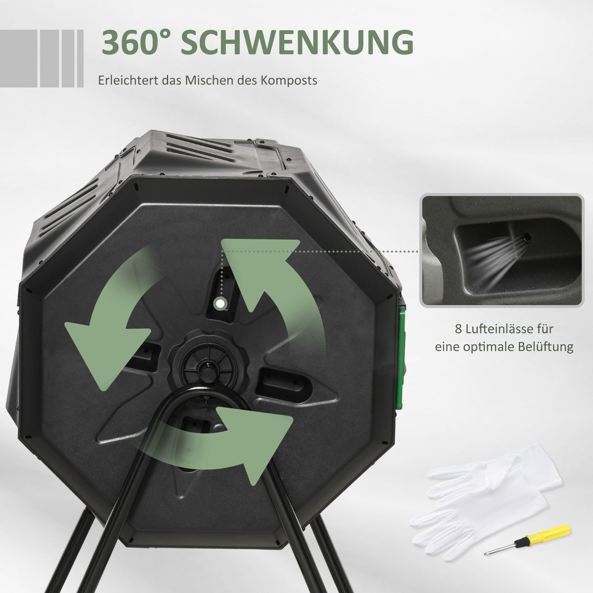Drum Composter 160L, 2 Chambers, Rotatable, Black