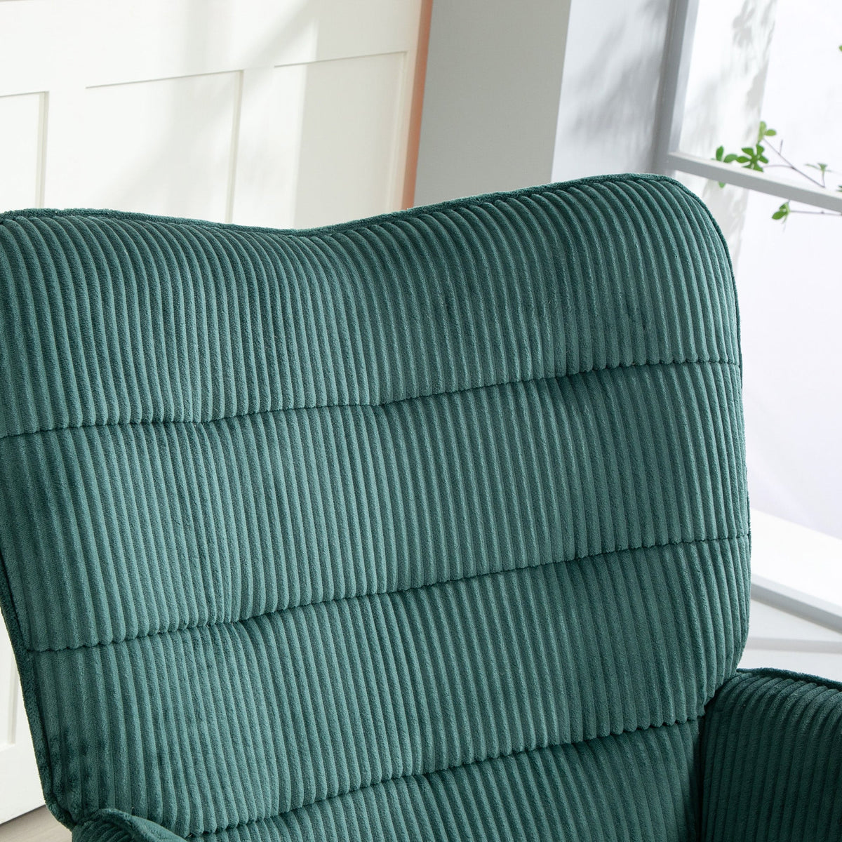 Rocking Chair Armchair Wooden Runners Corduroy Dark Green