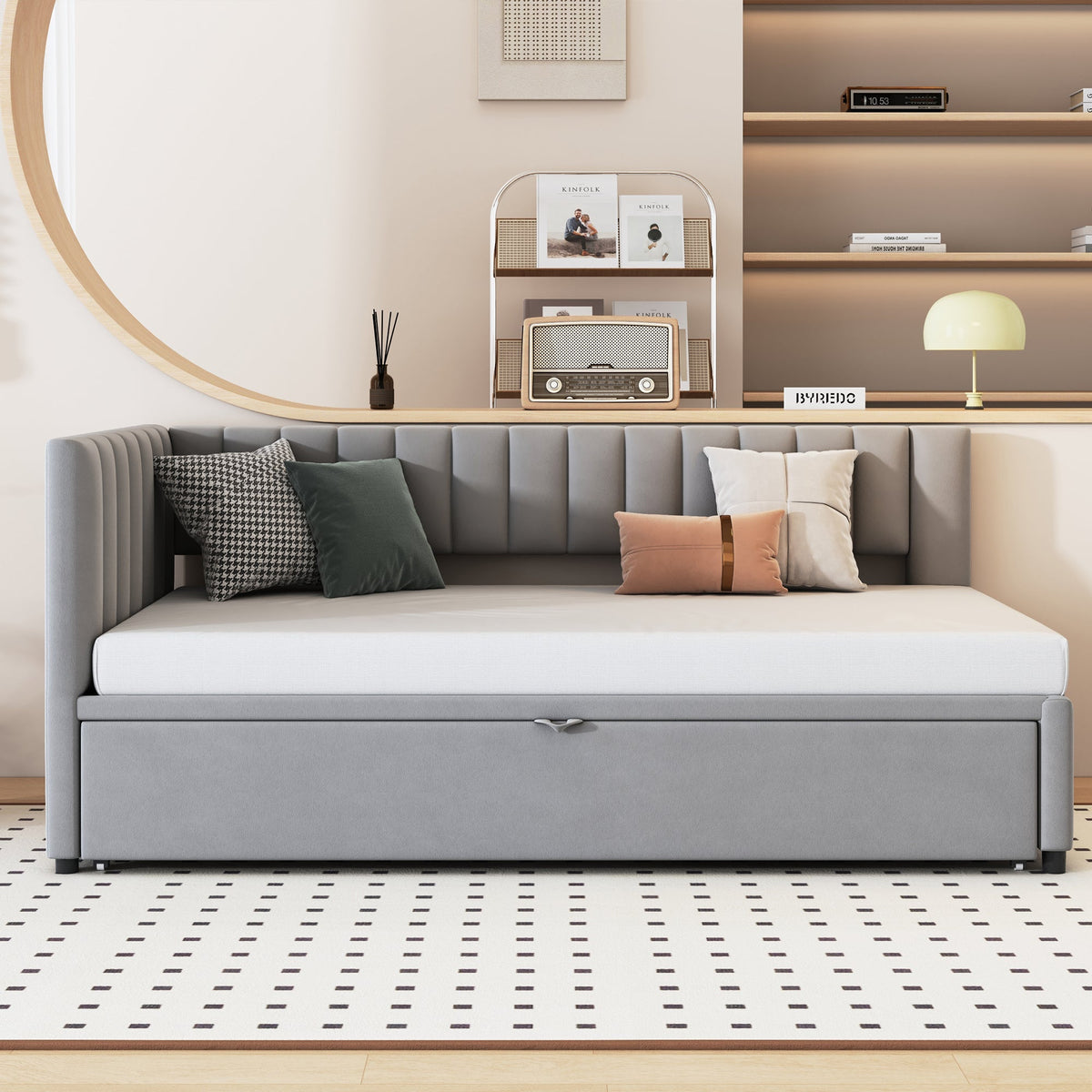 Sofa Bed, L-Shaped Pull-Out 90/180x200cm, Velvet Gray