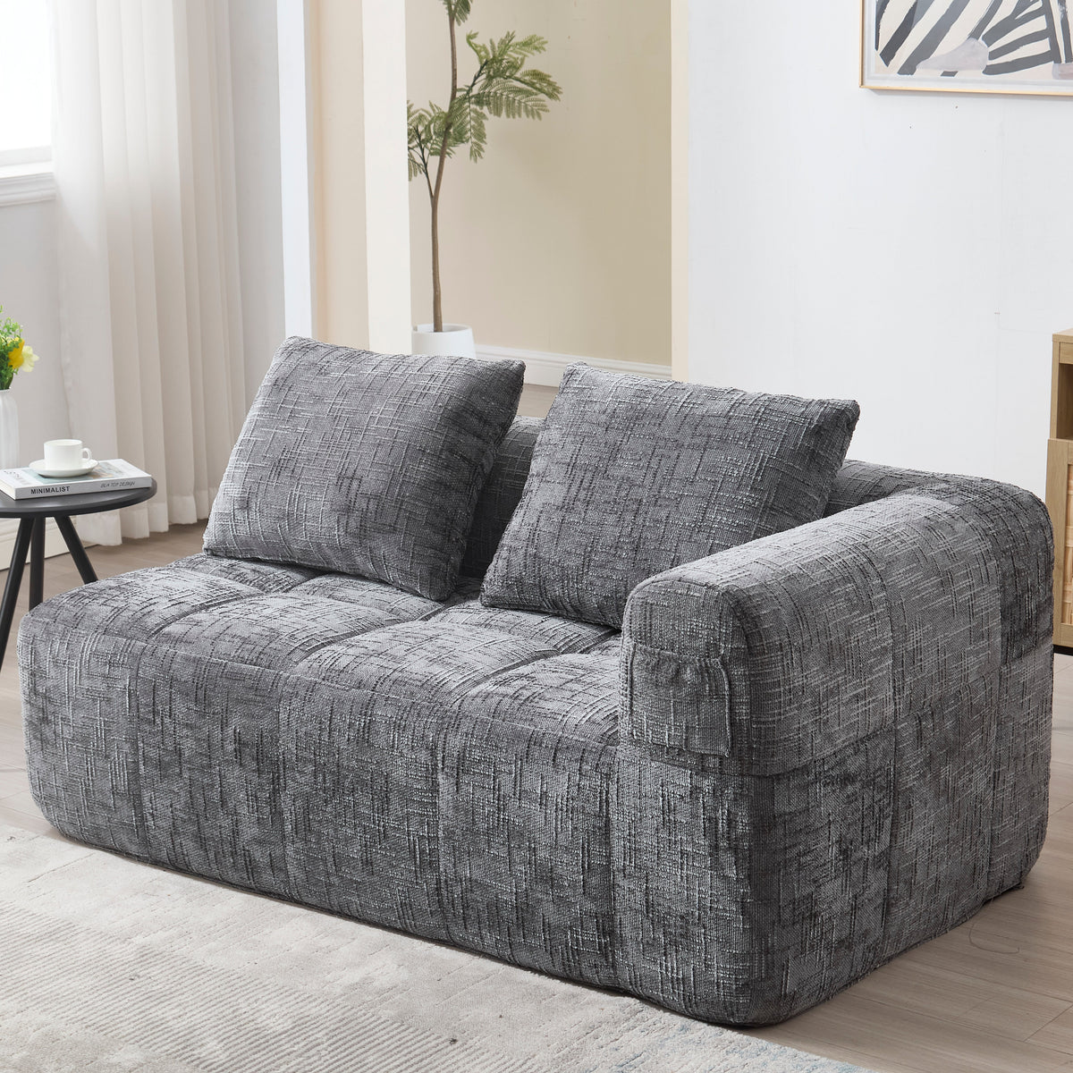 Sofa, Plush 2-Person No Assembly Side Pockets, Grey