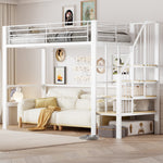 Loft Bed 90x200 cm with Storage Space & Stairs, Metal