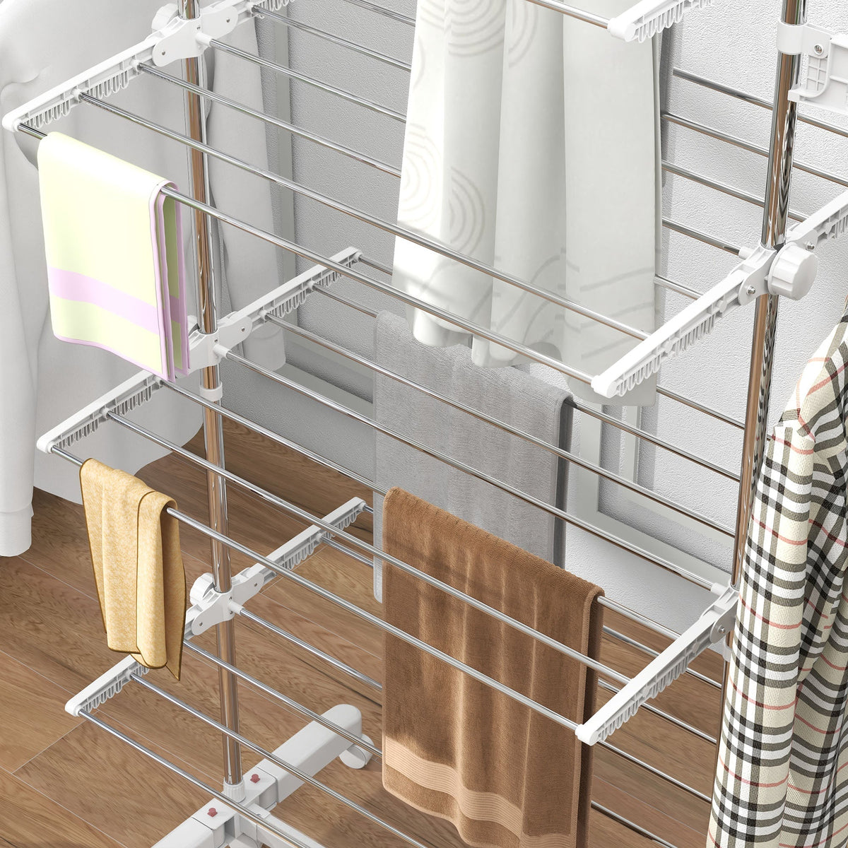 Mobile Clothes Airer, Foldable 4 Levels with Wheels, White ABS