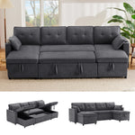 Sleeper Sofa U-Shaped with Storage & Cup Holders, Cotton and Linen Fabric