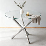 Round Dining Table 80x80x76cm Tempered Glass Metal Legs