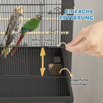 Large Bird Cage Tray Shelf Feeding Station Wheels Steel Black