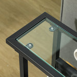 Side Table Coffee Table with Fabric Bag, Glass Top, Metal, Black