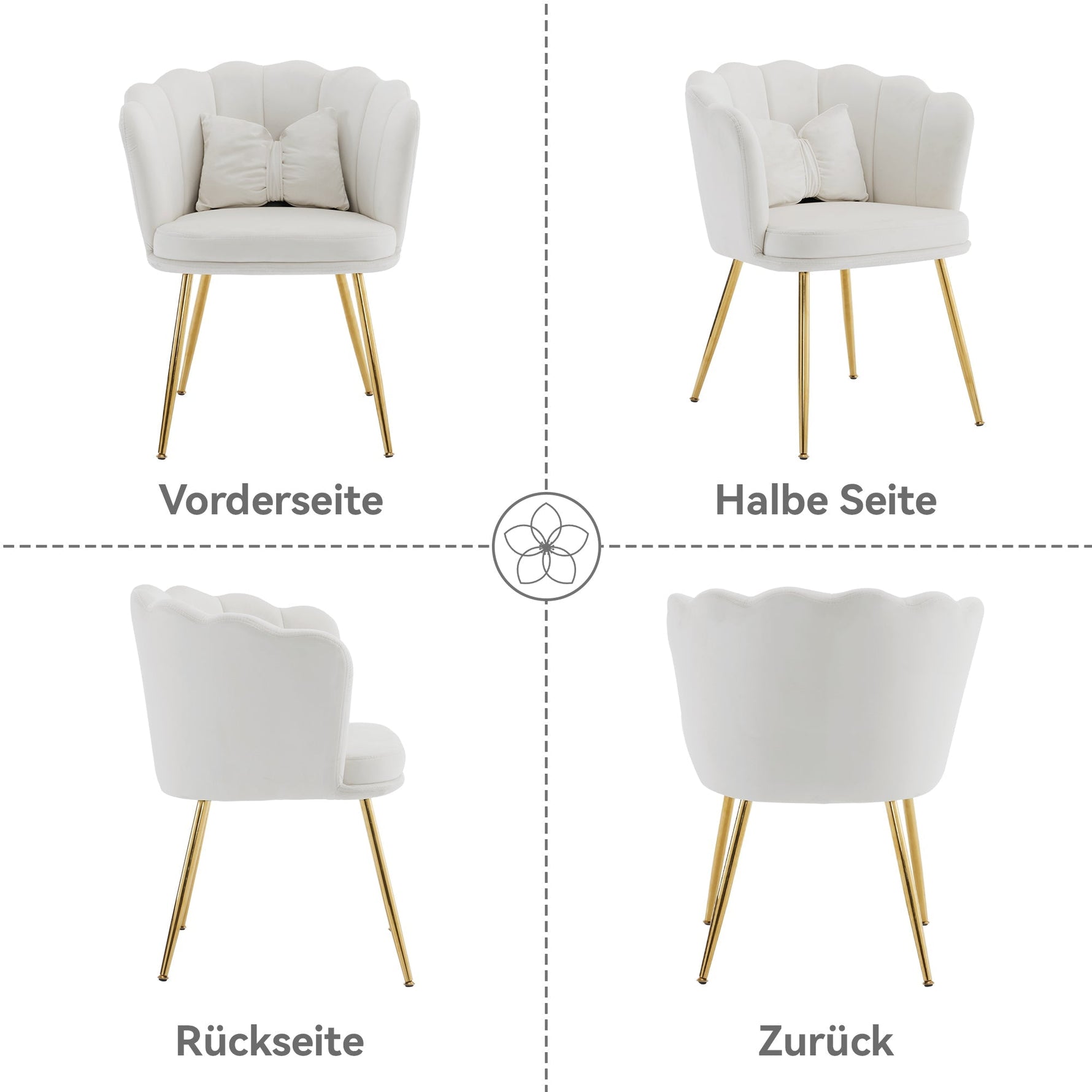 Chairs, Modern Upholstered with Petal Back & Butterfly Cushions, Velvet