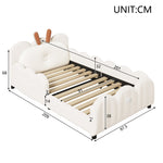 Upholstered Platform Bed with Rabbit-Shaped Cushions, 90x200cm, Beige