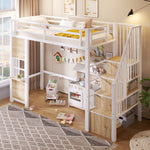 Loft Bed 90x200cm with Storage Ladder - White Iron Frame