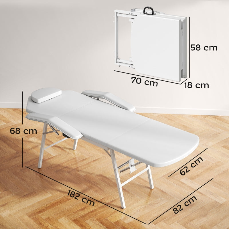 Massage Table, Folding Portable, Faux Leather, White