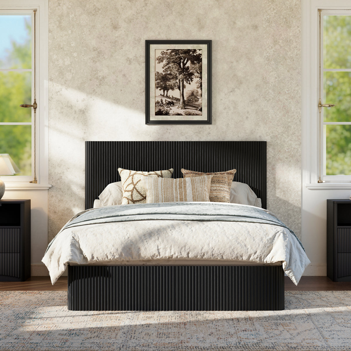 Modern Bed with Hydraulic Lift & Storage, 140x200 cm - Black