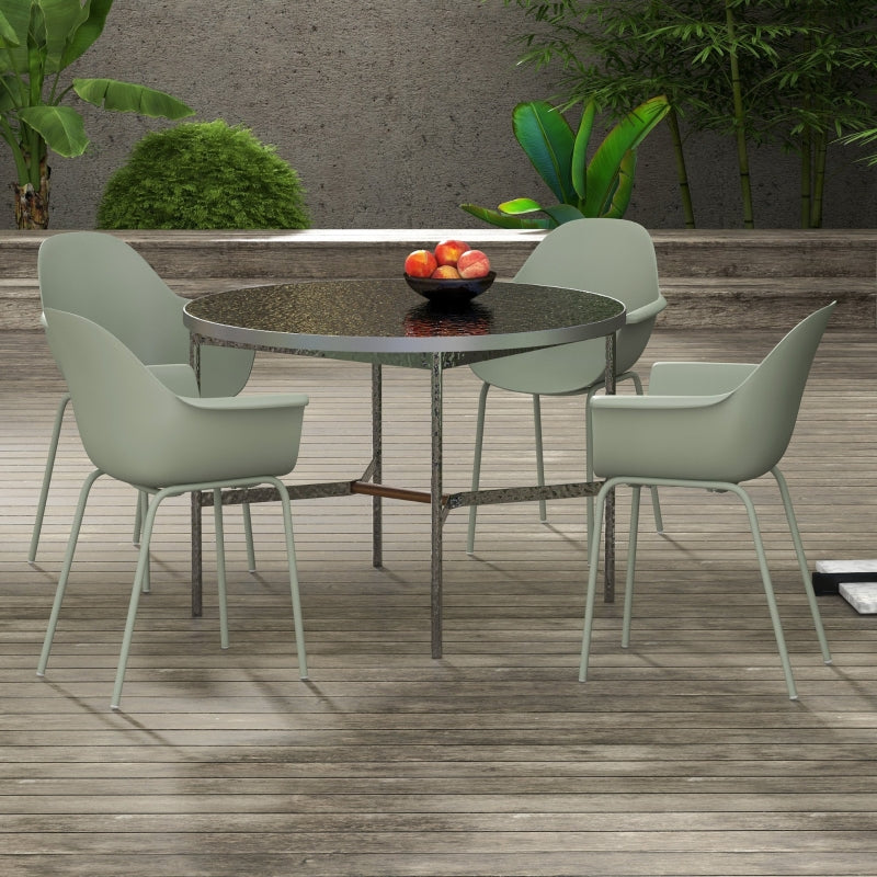 Garden Chairs Set of 4 with Backrest Armrests Weatherproof - Plastic/Metal Green