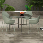Garden Chairs Set of 4 with Backrest Armrests Weatherproof - Plastic/Metal Green