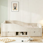 Upholstered Children's Bed 90x190 with 2 Drawers, Beige Velvet