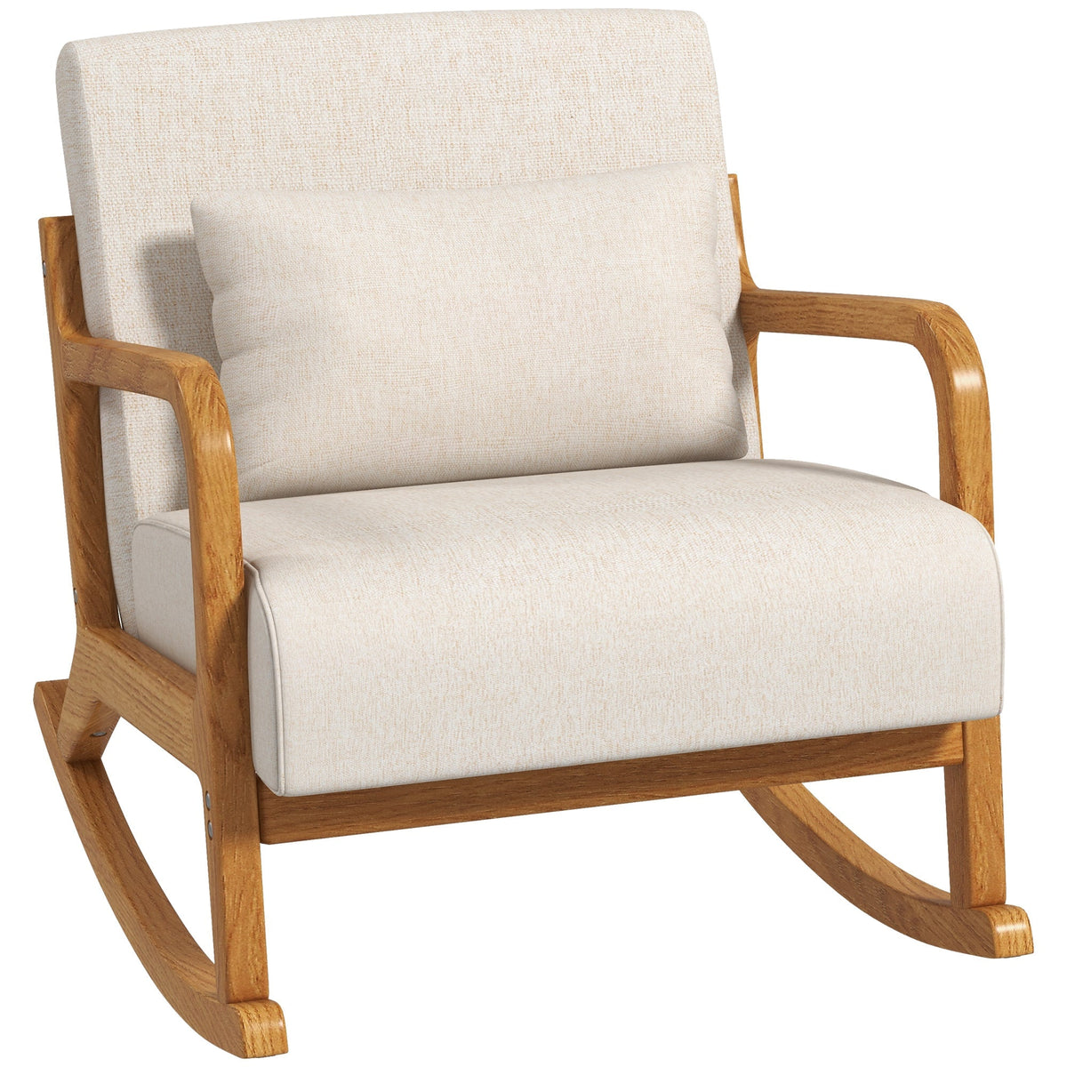 Rocking Chair, Padded Wooden Frame Armrest Relaxing, Cream