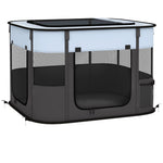 Puppy Playpen Foldable with Doors, Windows, Breathable Mesh, 74x60x45cm Grey