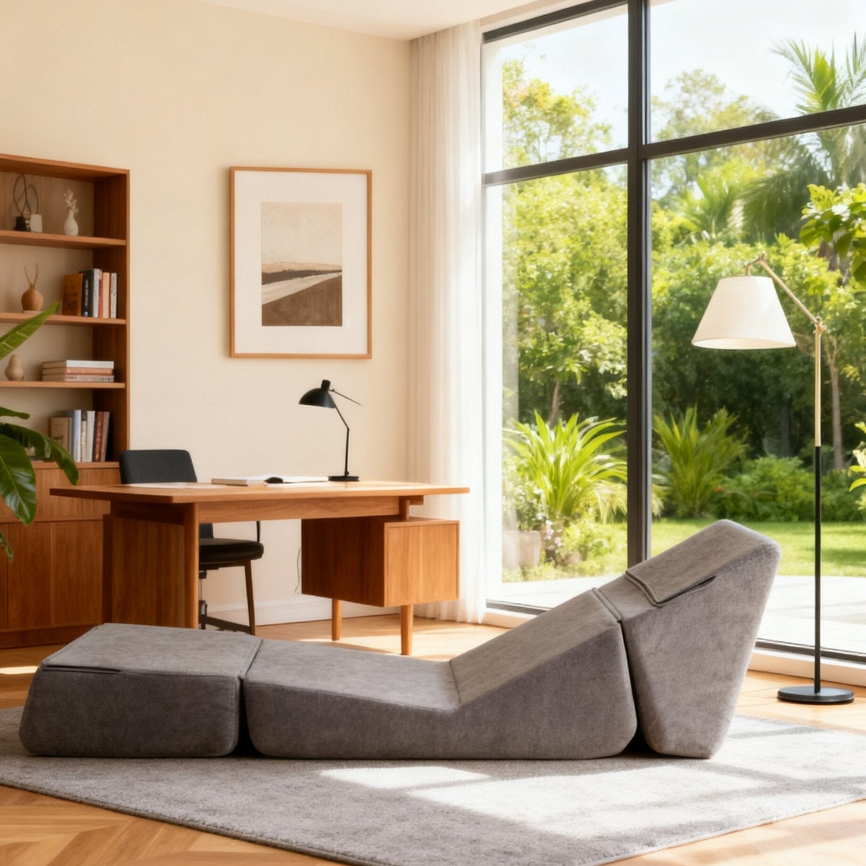 Small Sofa Bed, Foldable Chaise Lounge Foam Floor Sofa, Grey
