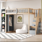 Loft Bed, Multifunctional with Shelves, Storage & Wardrobe, Grey + Raw Wood